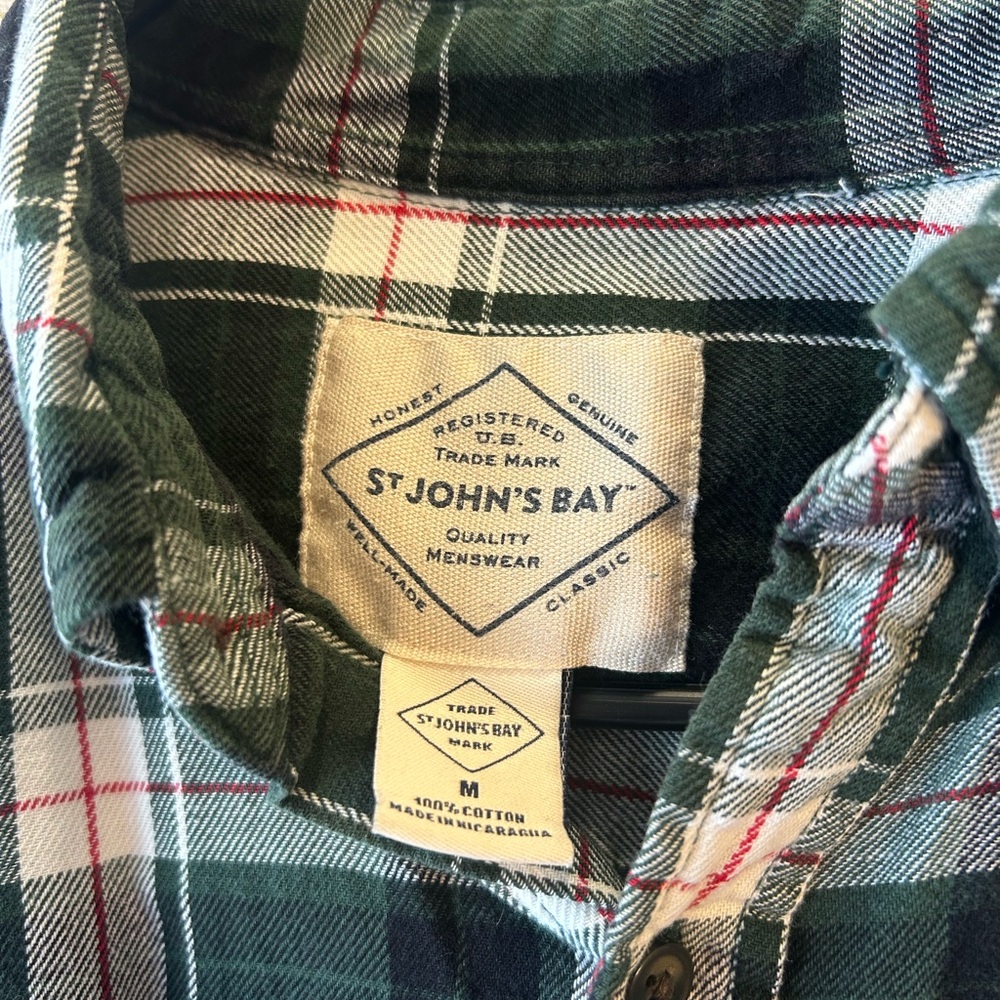 St. John's Bay Forest Green Plaid Button Down Shirt - Picture 2 of 3